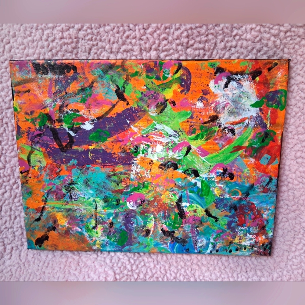 Original Abstract Multicolor Stretched Canvas Art 9x12